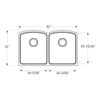 Granite Sink 50/50 Layout from top Undermount Double Bowl  Overall Size: 32 x 21 x 9-7/16 in  Bowl Size: 14-3/16 x 16-15/16 x 9-7/16 in