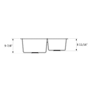Image Title Layout Undermount Double Bowl  Overall Size: 32 x 21 x 9-7/8 in  Left Bowl Size: 16-1/2 x 18-1/2 x 9-7/8 in  Right Bowl Size: 12-9/16 x 16-1/2 x 8-11/16  Material: Granite + PMMA