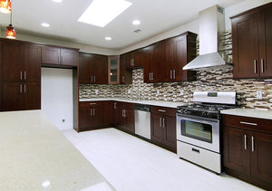 Image Title Beech Espresso (kitchen cabinet)- white top and metallic handles