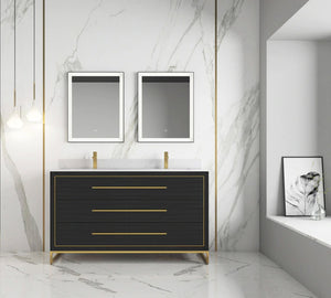 Ivanna Barcelona 60" Double sink Vanity Dawn grey Finish , Golden Brass Hardware