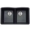 Granite Sink 50/50 Black Undermount Double Bowl  Overall Size: 32 x 21 x 9-7/16 in  Bowl Size: 14-3/16 x 16-15/16 x 9-7/16 in
