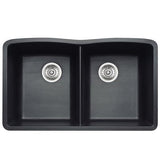 Granite Sink 50/50 Black Undermount Double Bowl  Overall Size: 32 x 21 x 9-7/16 in  Bowl Size: 14-3/16 x 16-15/16 x 9-7/16 in