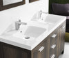 Double sink vanity, brown finish and white top, 60" inch width
