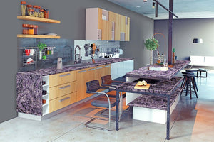 Modern kitchen design with natural quartz countertop and waterfall - Natural quartz slab - GRANITE COLLECTIO / MC0100 AMETHYST