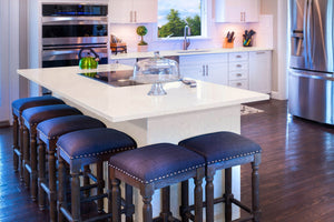 Kitchen cabinets concept with nice calacata quartz top.