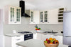 Kitchen cabinets concept with nice calacata quartz top.