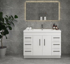 INNOV-Elena 48" Glossy White, Freestanding Vanity, With Reinforced Acrylic Sink Top