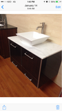 Bathroom Custom vanity - dark brown cabinet, callacata  white quartz top, acrylic white sink