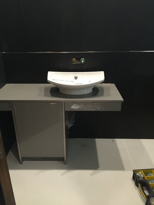 Bathroom Custom vanity - Grey cabinet T -shape, with white standing sink