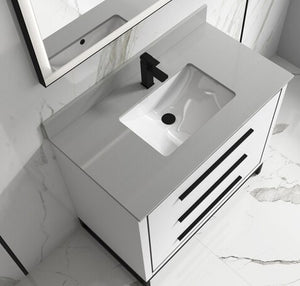 Ivanna Kathyia 60" Double Sink Vanity ,Gray Stone top with porcelain sink ,Matt black Hardware