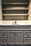 Anaheim Gray (Kitchen Cabinet), vanity with metallic handles. 