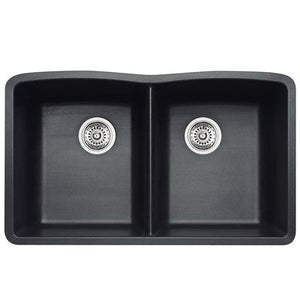 Black Undermount Double Bowl  Overall Size: 32 x 21 x 9-7/16 in  Bowl Size: 14-3/16 x 16-15/16 x 9-7/16 in
